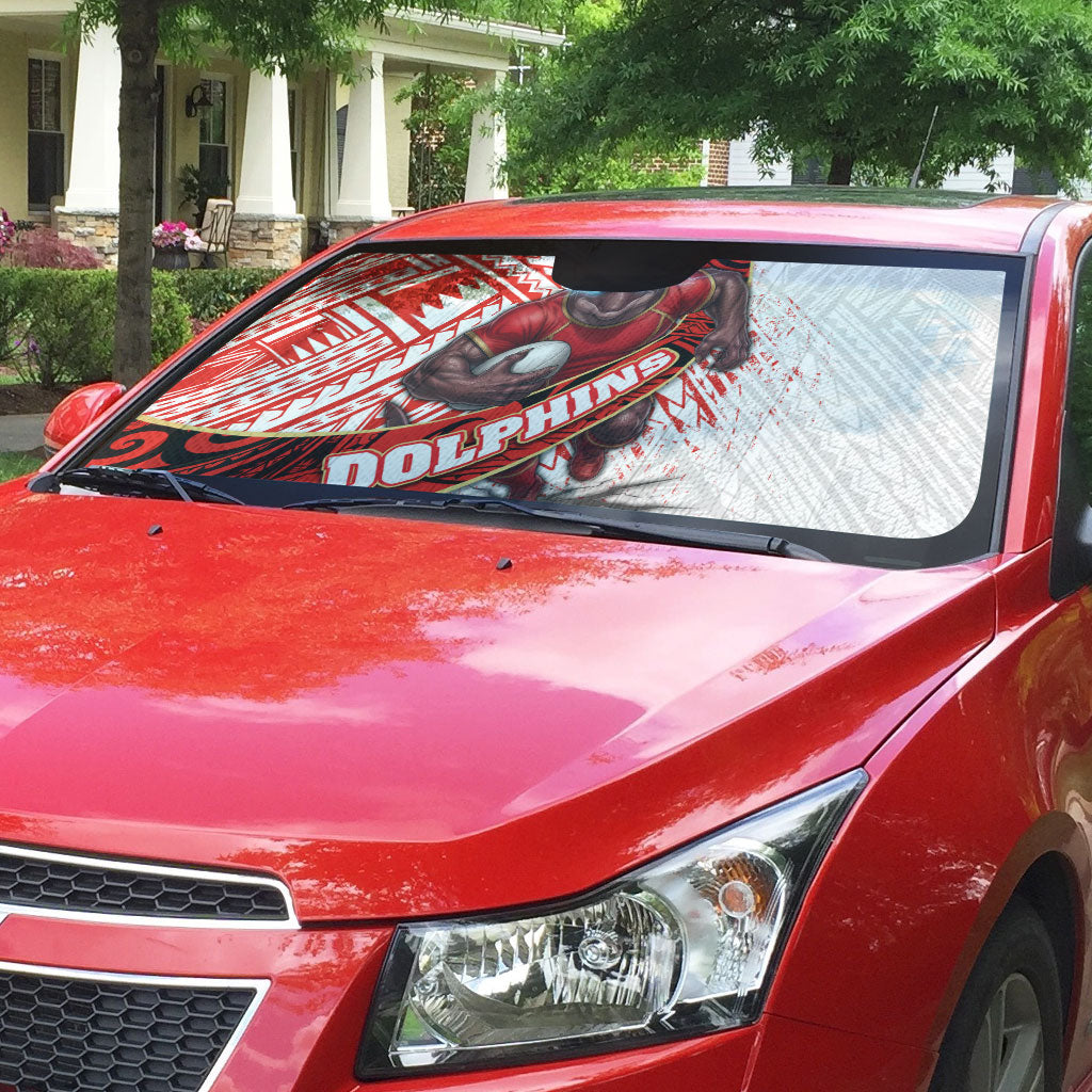 Redcliffe Dolphins NRL Rugby Auto Sun Shade Tribal Polynesian Power Art - Lightning Mascot