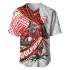 Redcliffe Dolphins NRL Rugby Baseball Jersey Tribal Polynesian Power Art - Lightning Mascot