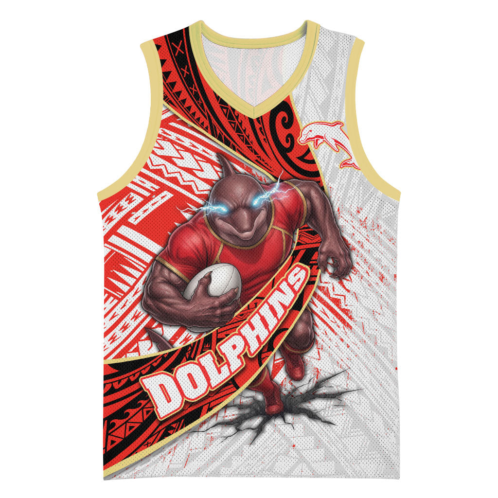 Redcliffe Dolphins NRL Rugby Basketball Jersey Tribal Polynesian Power Art - Lightning Mascot