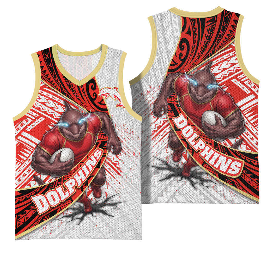 Redcliffe Dolphins NRL Rugby Basketball Jersey Tribal Polynesian Power Art - Lightning Mascot