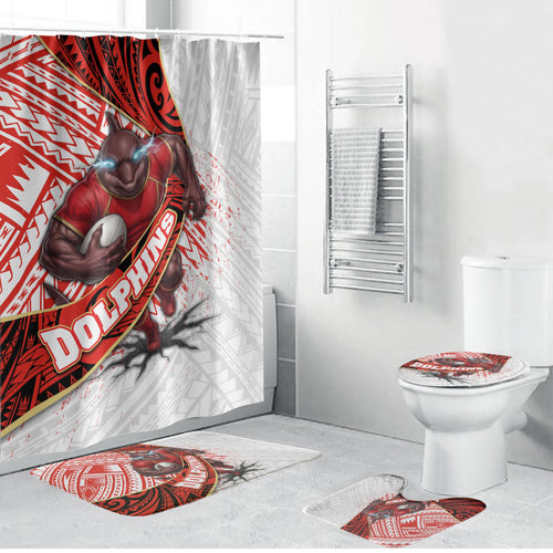 Redcliffe Dolphins NRL Rugby Bathroom Set Tribal Polynesian Power Art - Lightning Mascot