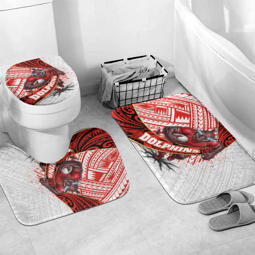 Redcliffe Dolphins NRL Rugby Bathroom Set Tribal Polynesian Power Art - Lightning Mascot