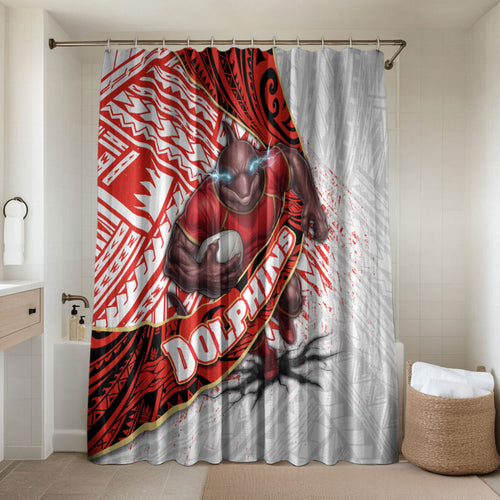 Redcliffe Dolphins NRL Rugby Bathroom Set Tribal Polynesian Power Art - Lightning Mascot