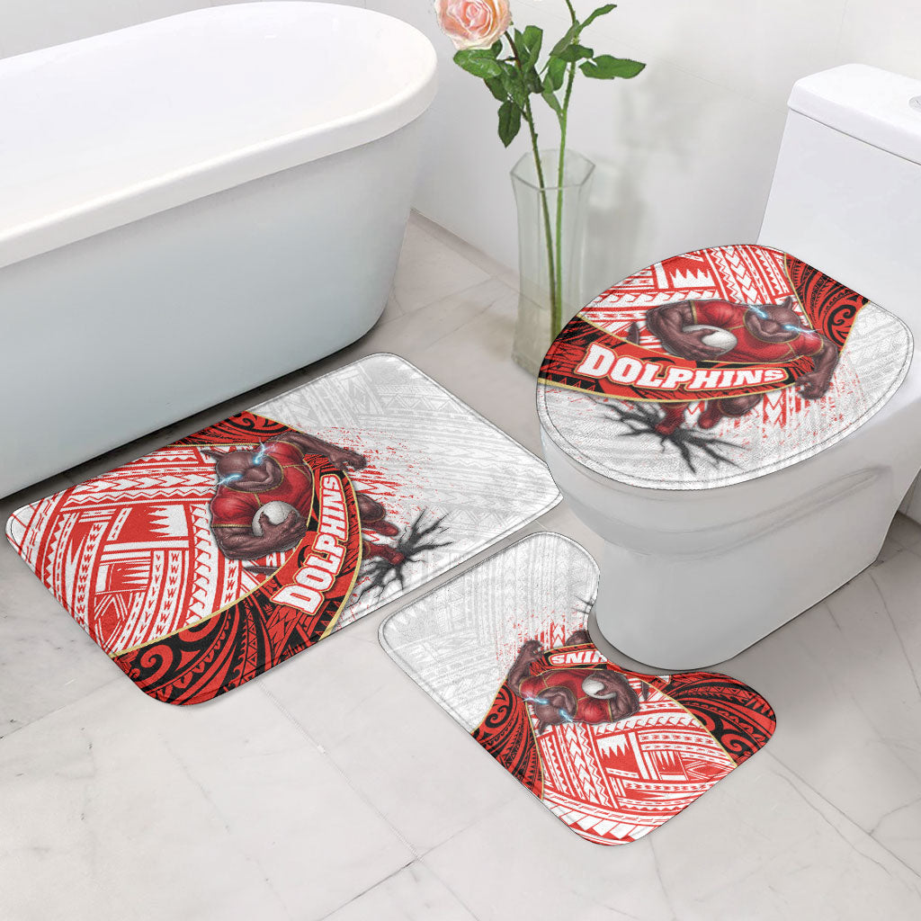 Redcliffe Dolphins NRL Rugby Bathroom Set Tribal Polynesian Power Art - Lightning Mascot