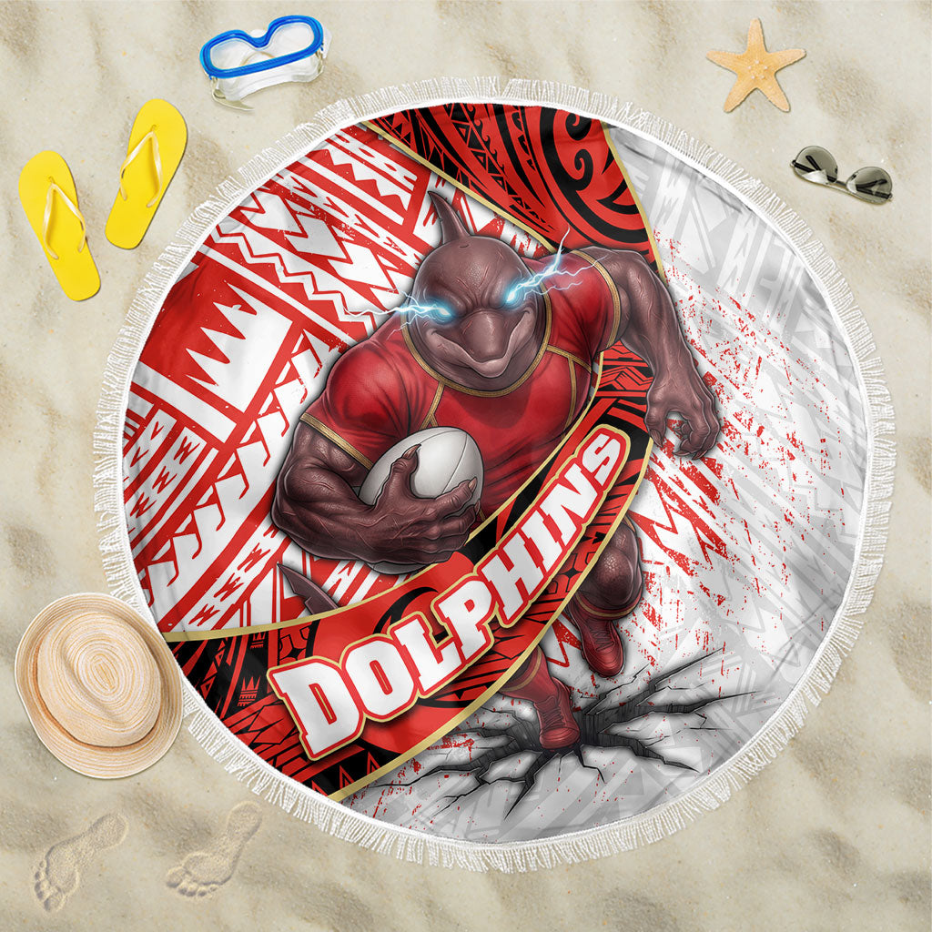 Redcliffe Dolphins NRL Rugby Beach Blanket Tribal Polynesian Power Art - Lightning Mascot
