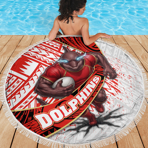 Redcliffe Dolphins NRL Rugby Beach Blanket Tribal Polynesian Power Art - Lightning Mascot