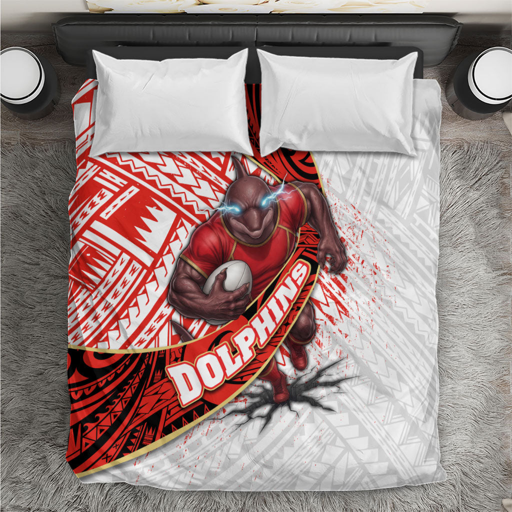 Redcliffe Dolphins NRL Rugby Bedding Set Tribal Polynesian Power Art - Lightning Mascot