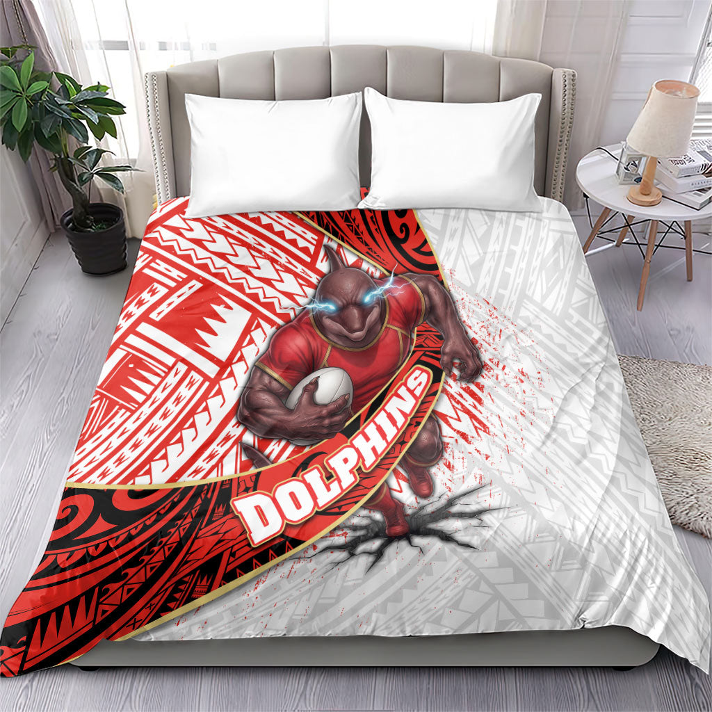 Redcliffe Dolphins NRL Rugby Bedding Set Tribal Polynesian Power Art - Lightning Mascot