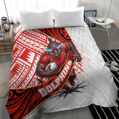 Redcliffe Dolphins NRL Rugby Bedding Set Tribal Polynesian Power Art - Lightning Mascot