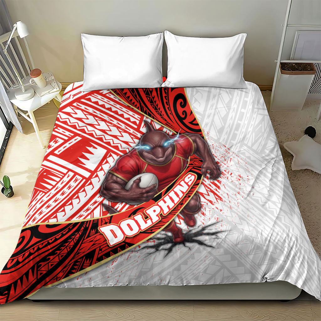 Redcliffe Dolphins NRL Rugby Bedding Set Tribal Polynesian Power Art - Lightning Mascot