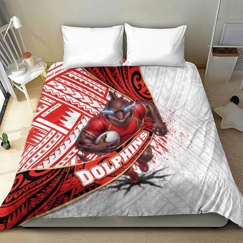 Redcliffe Dolphins NRL Rugby Bedding Set Tribal Polynesian Power Art - Lightning Mascot