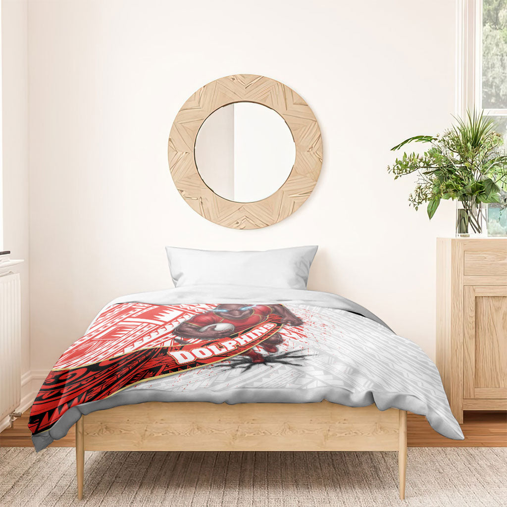 Redcliffe Dolphins NRL Rugby Bedding Set Tribal Polynesian Power Art - Lightning Mascot