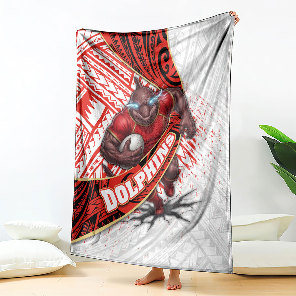 Redcliffe Dolphins NRL Rugby Blanket Tribal Polynesian Power Art - Lightning Mascot