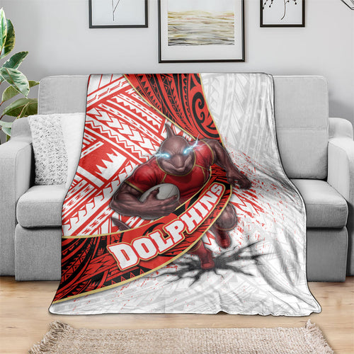 Redcliffe Dolphins NRL Rugby Blanket Tribal Polynesian Power Art - Lightning Mascot