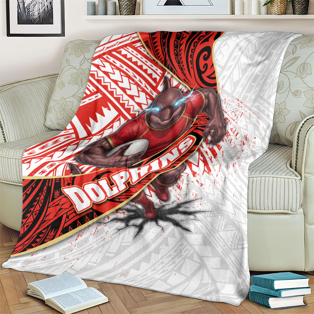 Redcliffe Dolphins NRL Rugby Blanket Tribal Polynesian Power Art - Lightning Mascot