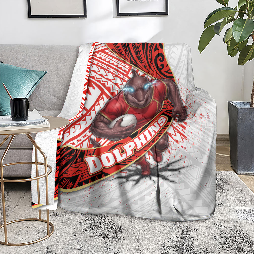 Redcliffe Dolphins NRL Rugby Blanket Tribal Polynesian Power Art - Lightning Mascot