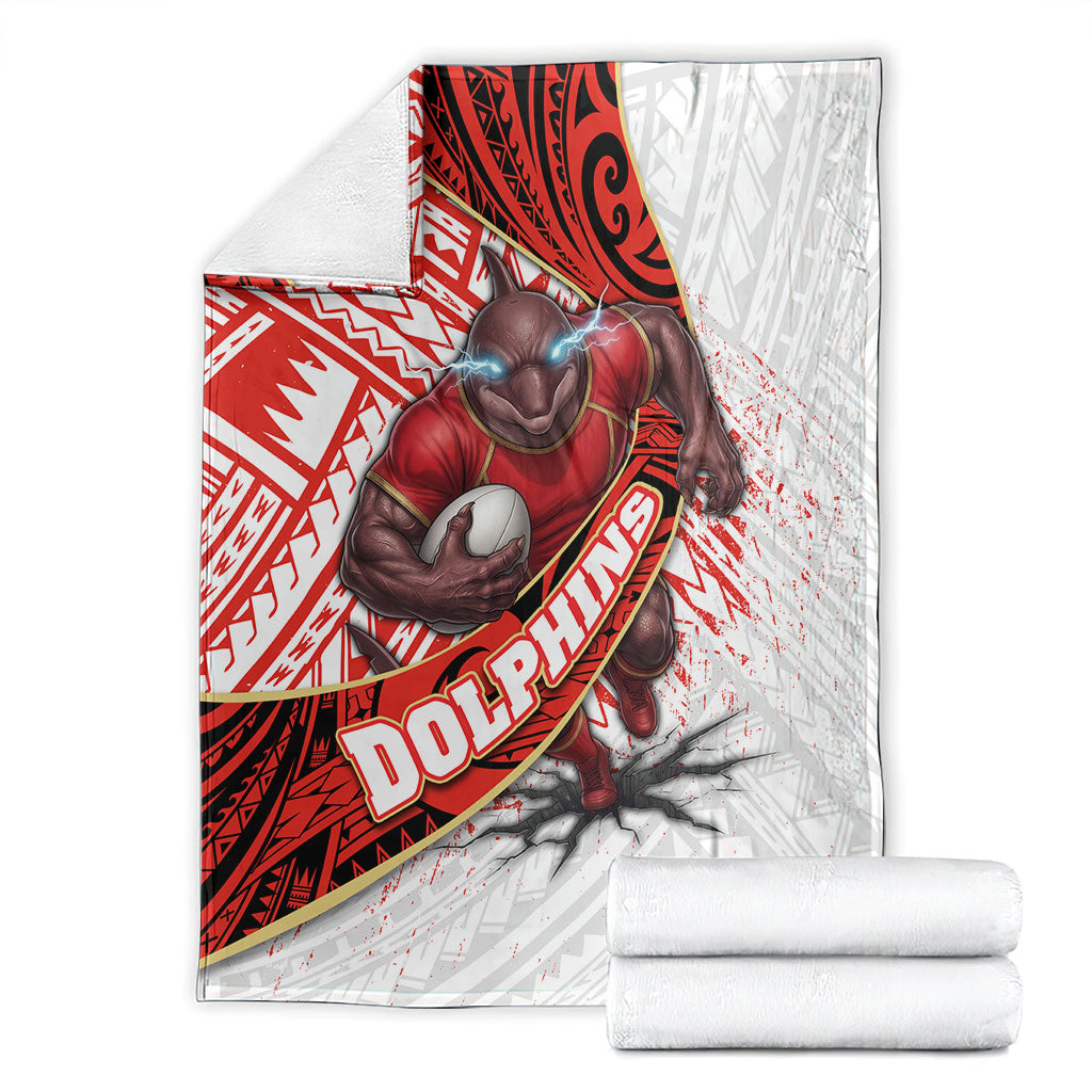 Redcliffe Dolphins NRL Rugby Blanket Tribal Polynesian Power Art - Lightning Mascot