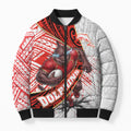 Redcliffe Dolphins NRL Rugby Bomber Puffer Jacket Tribal Polynesian Power Art - Lightning Mascot