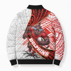 Redcliffe Dolphins NRL Rugby Bomber Puffer Jacket Tribal Polynesian Power Art - Lightning Mascot