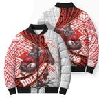 Redcliffe Dolphins NRL Rugby Bomber Puffer Jacket Tribal Polynesian Power Art - Lightning Mascot