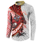 Redcliffe Dolphins NRL Rugby Button Sweatshirt Tribal Polynesian Power Art - Lightning Mascot