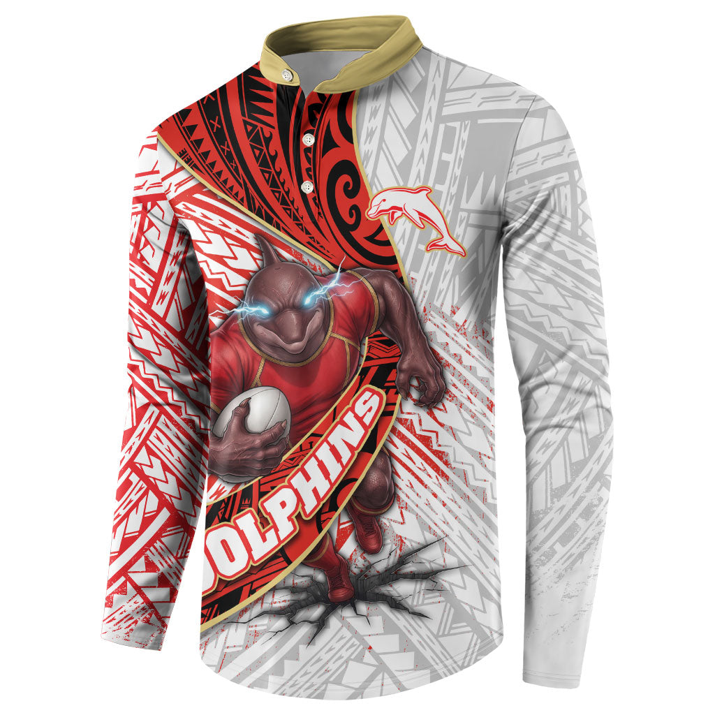 Redcliffe Dolphins NRL Rugby Button Sweatshirt Tribal Polynesian Power Art - Lightning Mascot