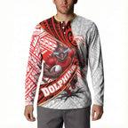 Redcliffe Dolphins NRL Rugby Button Sweatshirt Tribal Polynesian Power Art - Lightning Mascot