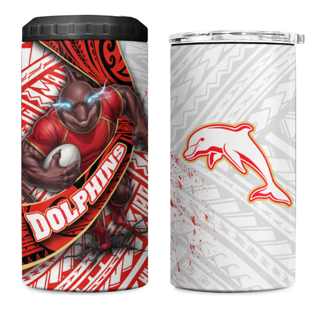Redcliffe Dolphins NRL Rugby 4 in 1 Can Cooler Tumbler Tribal Polynesian Power Art - Lightning Mascot