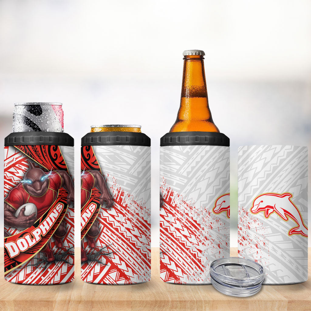 Redcliffe Dolphins NRL Rugby 4 in 1 Can Cooler Tumbler Tribal Polynesian Power Art - Lightning Mascot
