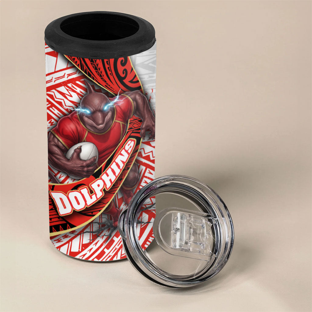 Redcliffe Dolphins NRL Rugby 4 in 1 Can Cooler Tumbler Tribal Polynesian Power Art - Lightning Mascot
