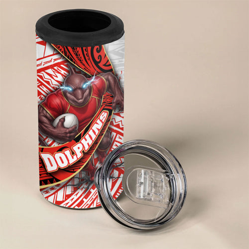 Redcliffe Dolphins NRL Rugby 4 in 1 Can Cooler Tumbler Tribal Polynesian Power Art - Lightning Mascot