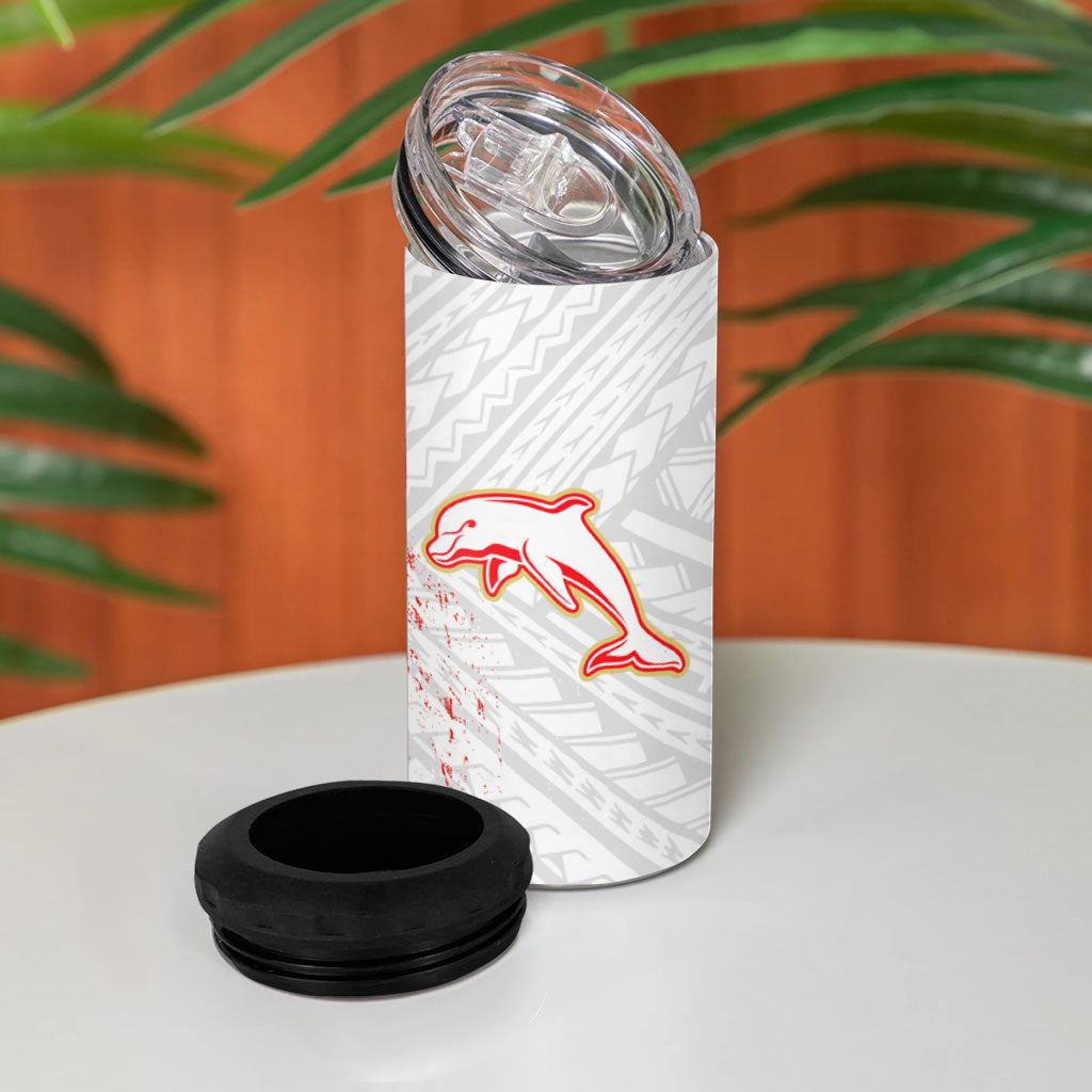 Redcliffe Dolphins NRL Rugby 4 in 1 Can Cooler Tumbler Tribal Polynesian Power Art - Lightning Mascot