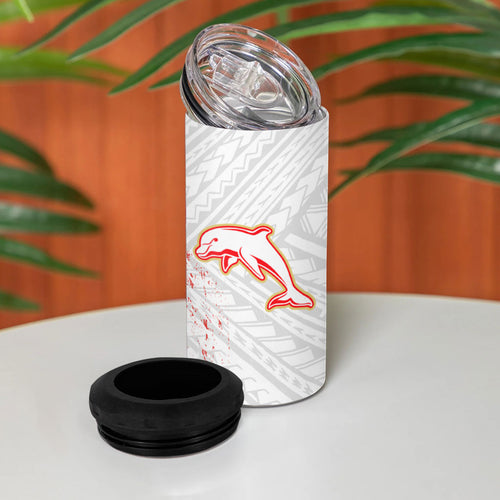 Redcliffe Dolphins NRL Rugby 4 in 1 Can Cooler Tumbler Tribal Polynesian Power Art - Lightning Mascot