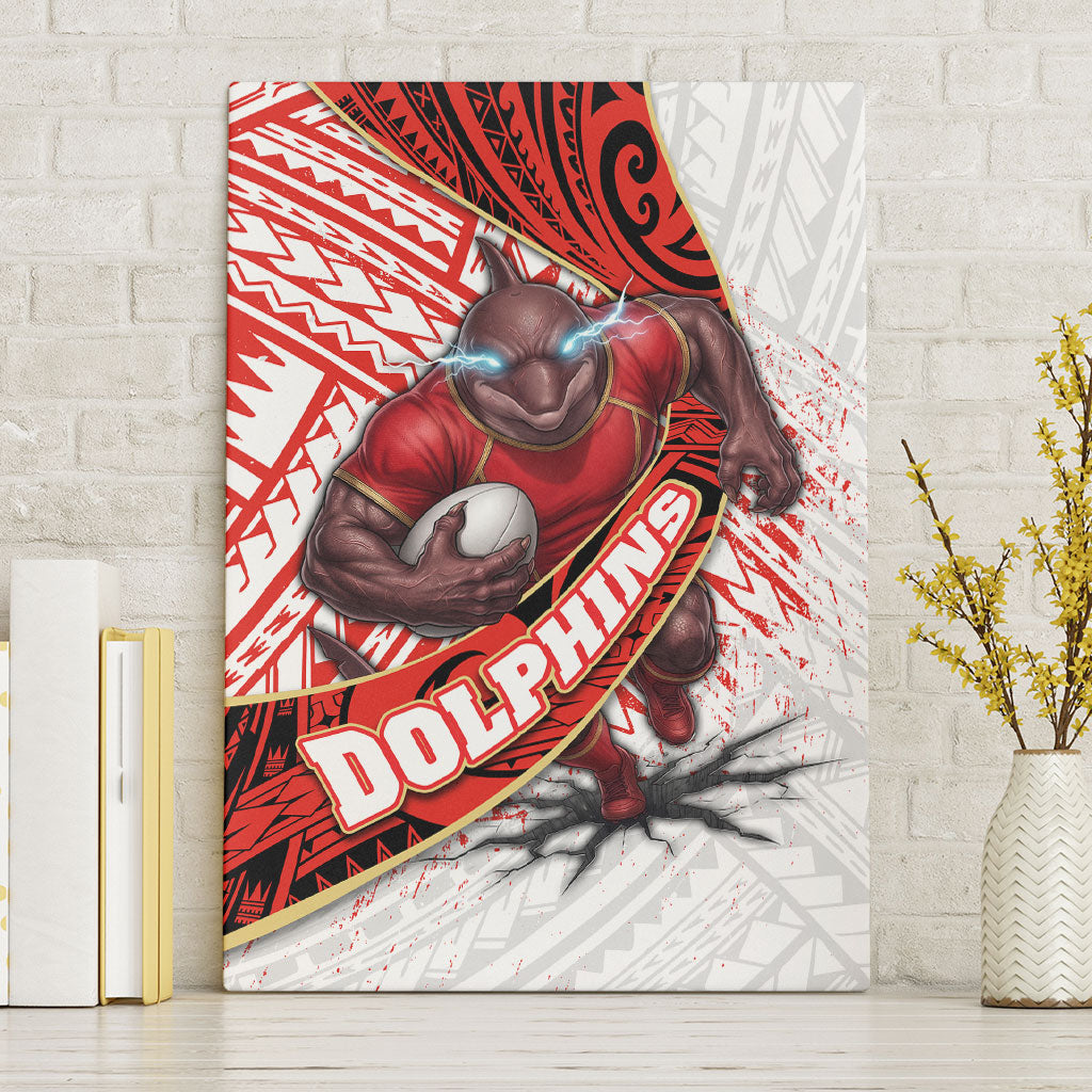 Redcliffe Dolphins NRL Rugby Canvas Wall Art Tribal Polynesian Power Art - Lightning Mascot