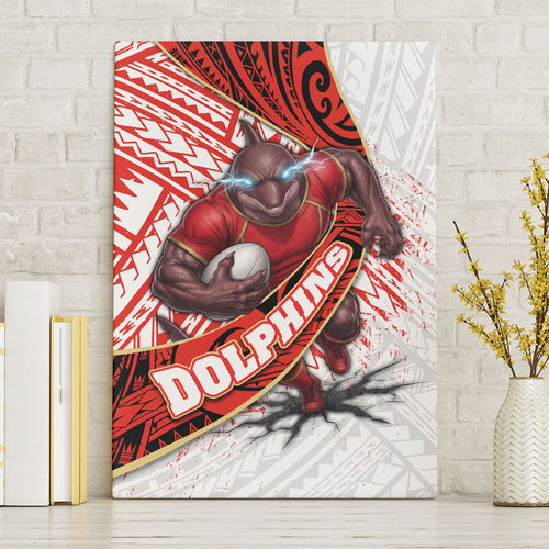 Redcliffe Dolphins NRL Rugby Canvas Wall Art Tribal Polynesian Power Art - Lightning Mascot