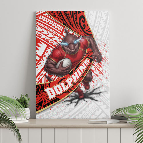 Redcliffe Dolphins NRL Rugby Canvas Wall Art Tribal Polynesian Power Art - Lightning Mascot