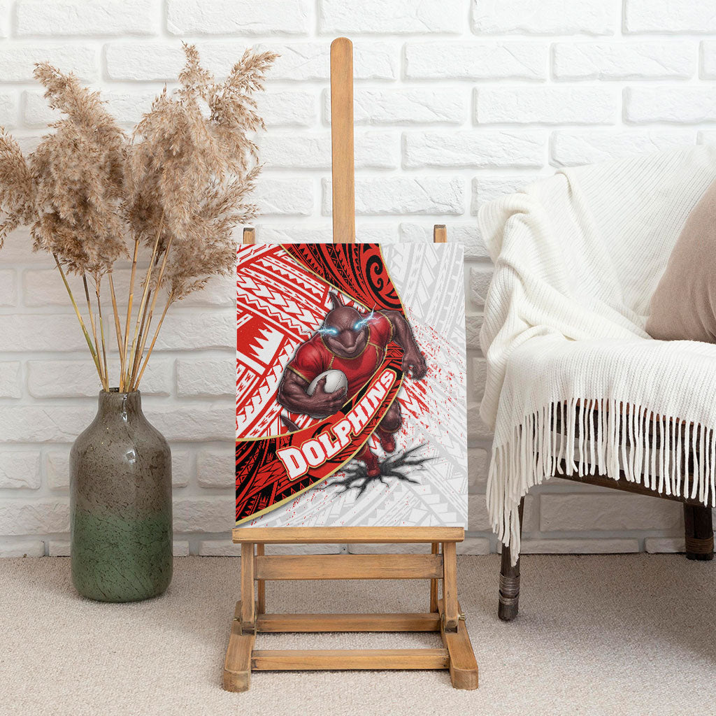 Redcliffe Dolphins NRL Rugby Canvas Wall Art Tribal Polynesian Power Art - Lightning Mascot