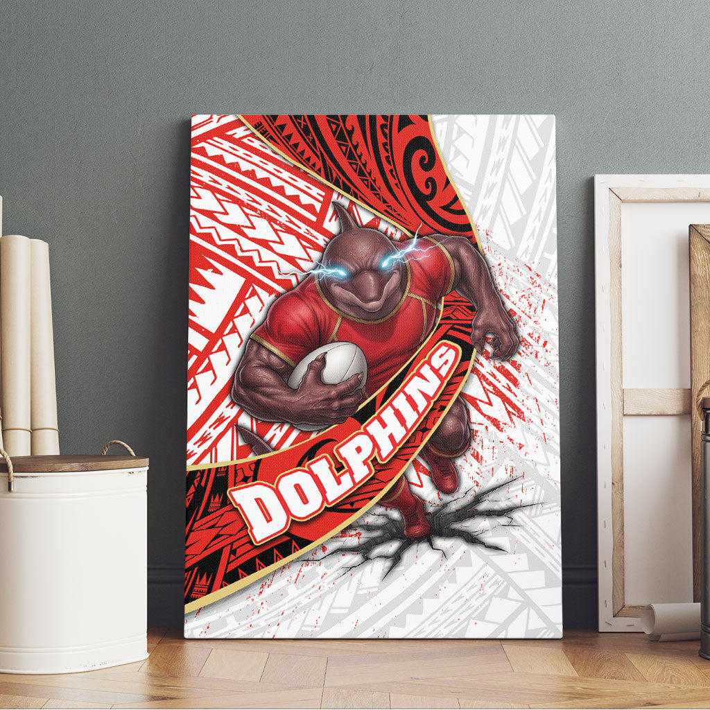 Redcliffe Dolphins NRL Rugby Canvas Wall Art Tribal Polynesian Power Art - Lightning Mascot