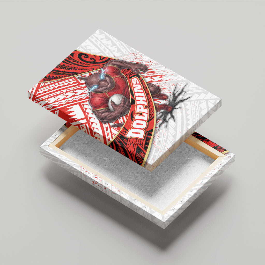 Redcliffe Dolphins NRL Rugby Canvas Wall Art Tribal Polynesian Power Art - Lightning Mascot