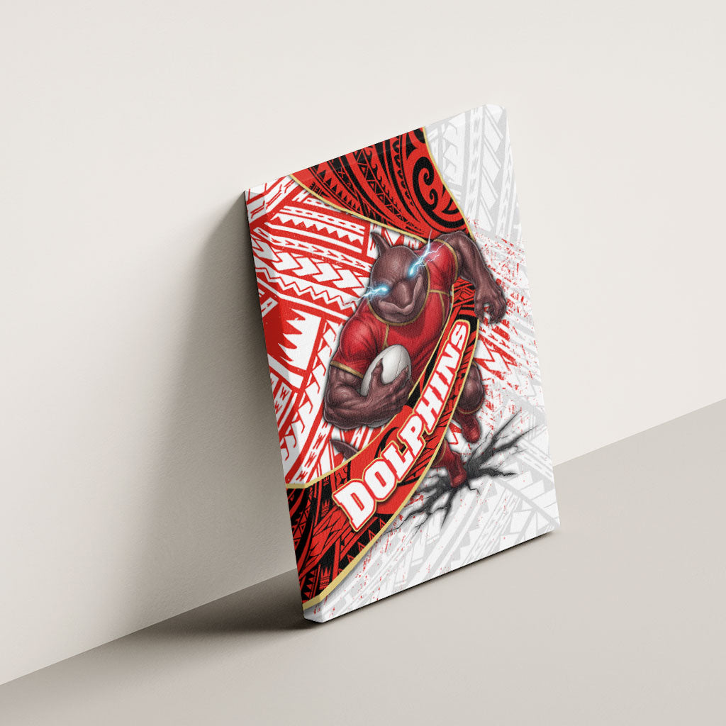 Redcliffe Dolphins NRL Rugby Canvas Wall Art Tribal Polynesian Power Art - Lightning Mascot