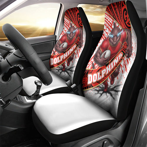 Redcliffe Dolphins NRL Rugby Car Seat Cover Tribal Polynesian Power Art - Lightning Mascot