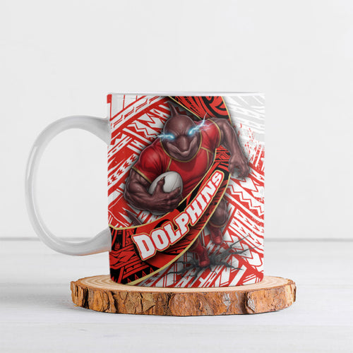 Redcliffe Dolphins NRL Rugby Ceramic Mug Tribal Polynesian Power Art - Lightning Mascot