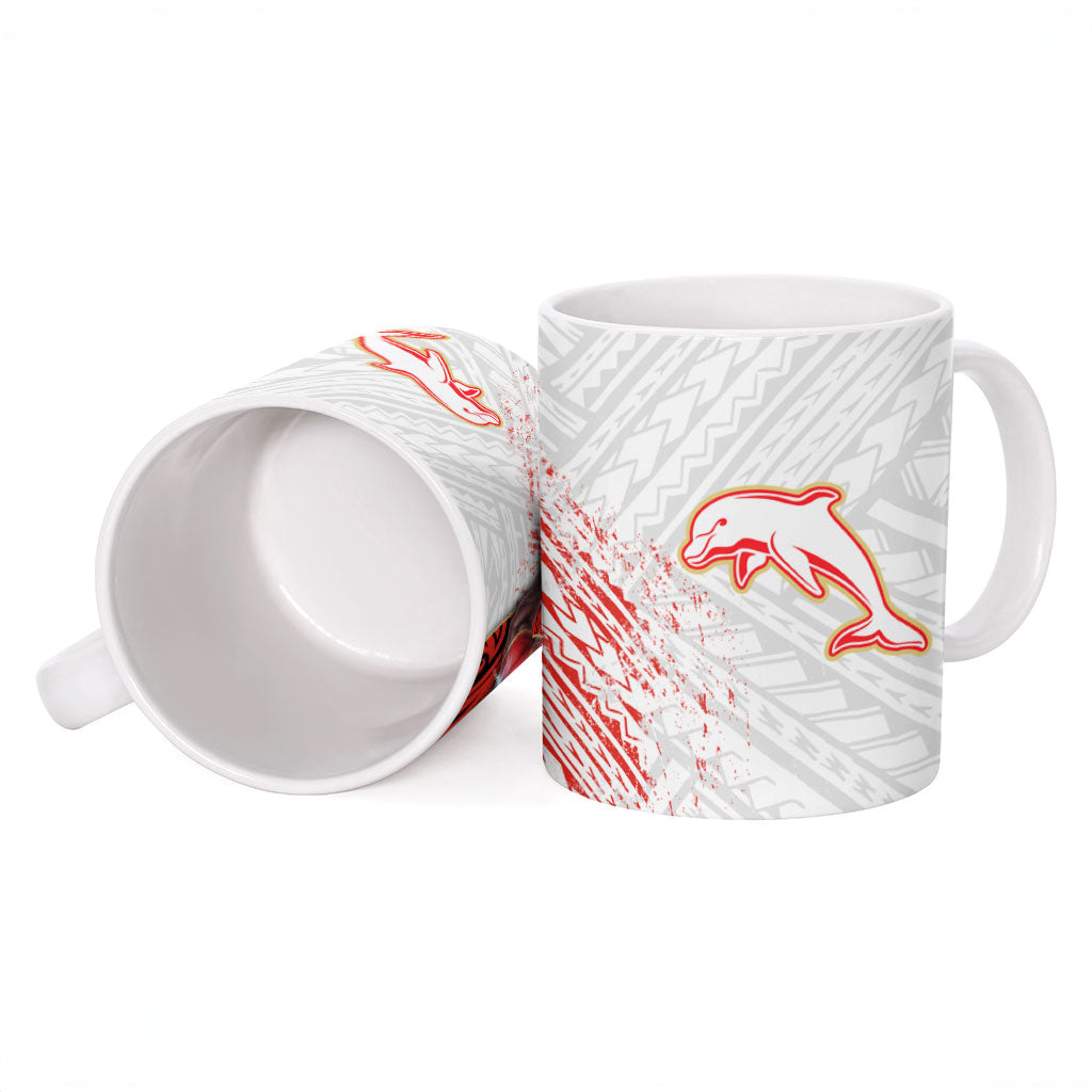 Redcliffe Dolphins NRL Rugby Ceramic Mug Tribal Polynesian Power Art - Lightning Mascot