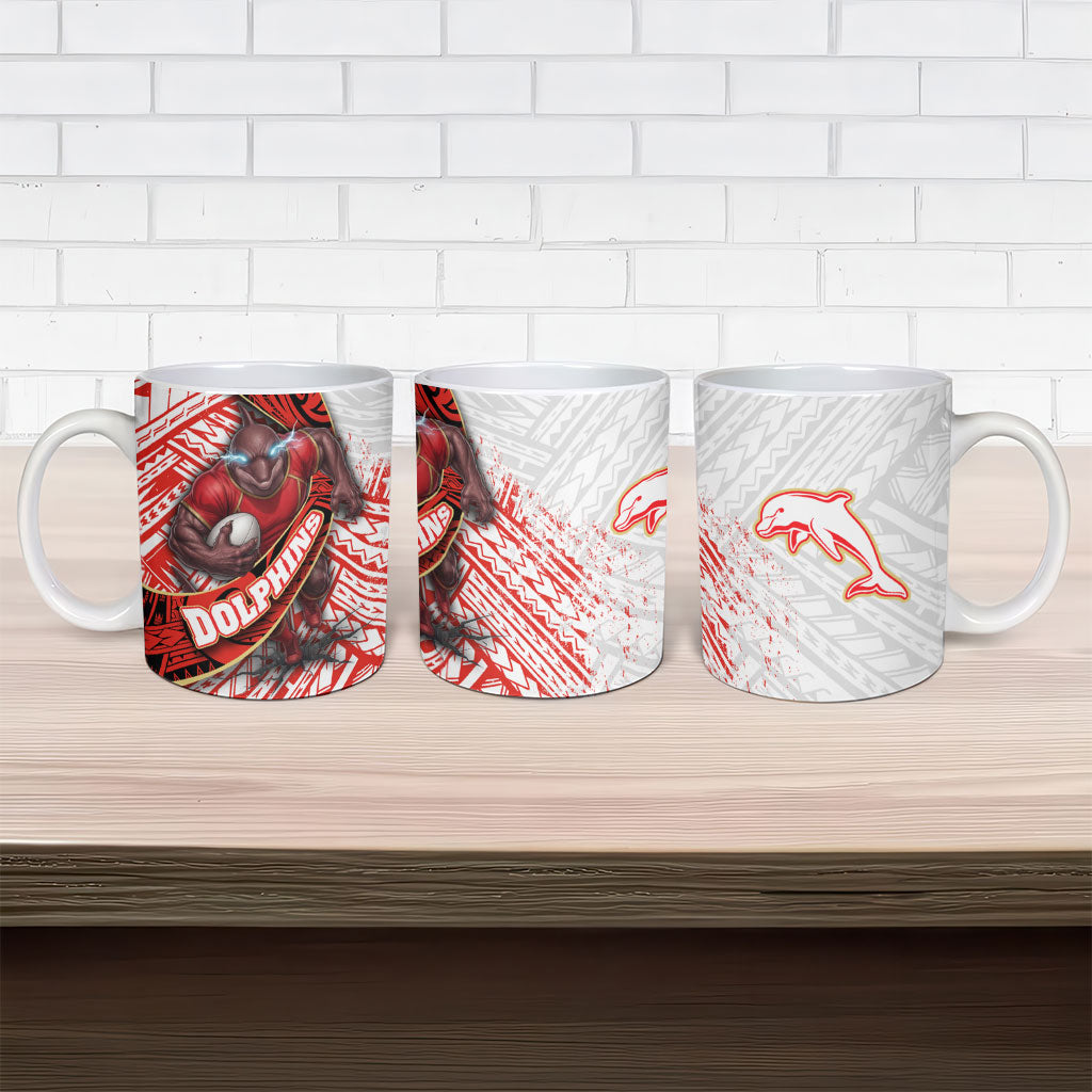 Redcliffe Dolphins NRL Rugby Ceramic Mug Tribal Polynesian Power Art - Lightning Mascot