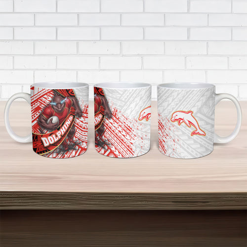 Redcliffe Dolphins NRL Rugby Ceramic Mug Tribal Polynesian Power Art - Lightning Mascot