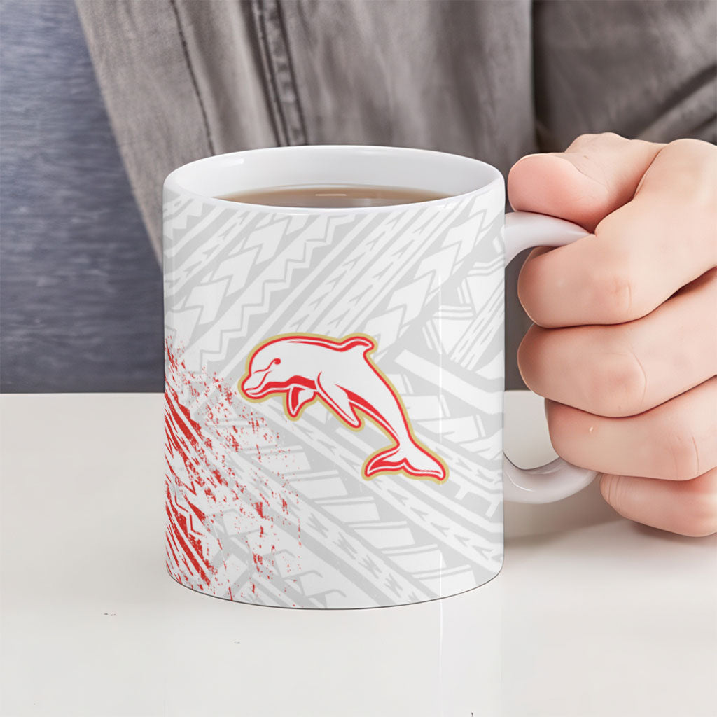 Redcliffe Dolphins NRL Rugby Ceramic Mug Tribal Polynesian Power Art - Lightning Mascot