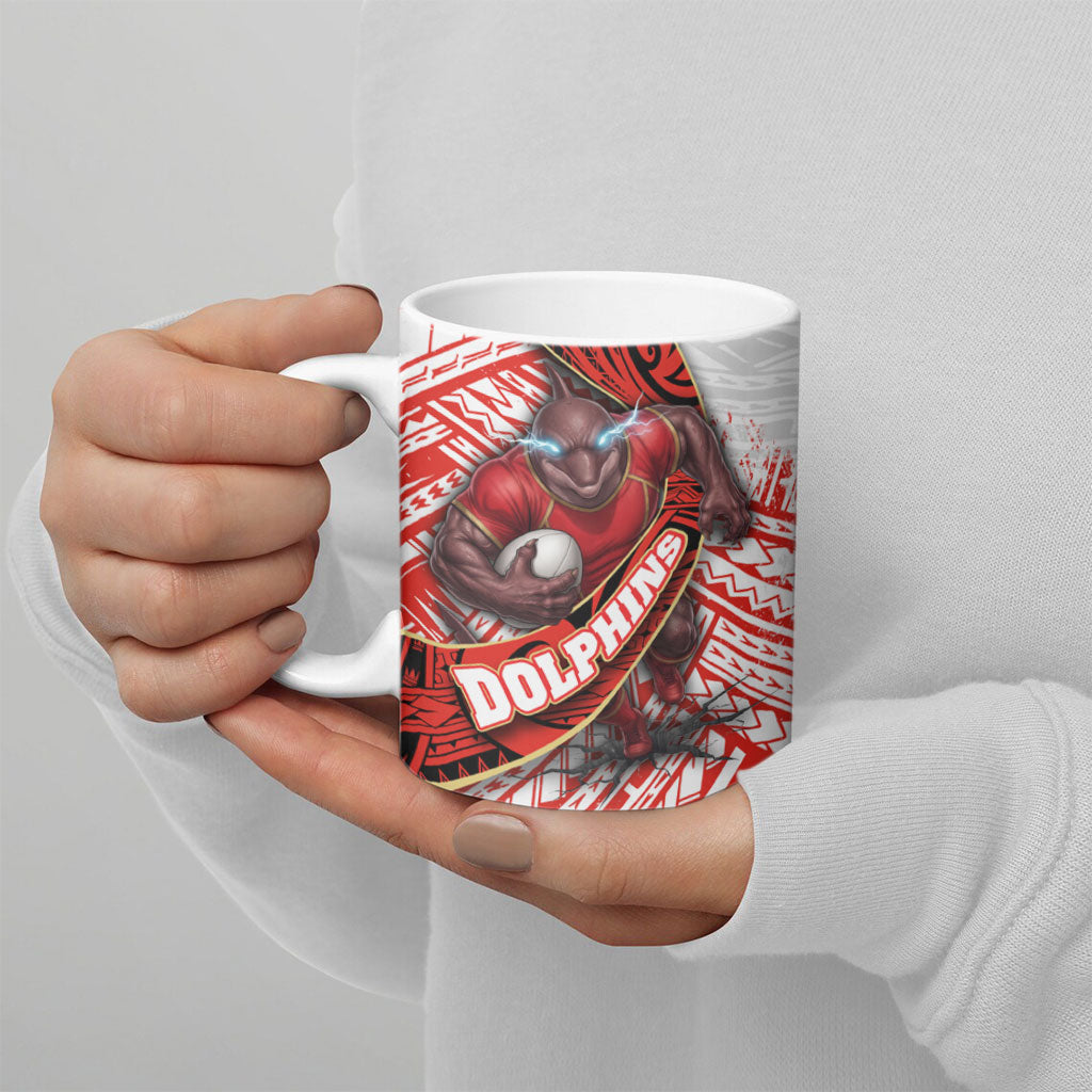 Redcliffe Dolphins NRL Rugby Ceramic Mug Tribal Polynesian Power Art - Lightning Mascot