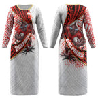 Redcliffe Dolphins NRL Rugby Couples Matching Long Sleeve Bodycon Dress and Hawaiian Shirt Tribal Polynesian Power Art - Lightning Mascot