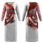 Redcliffe Dolphins NRL Rugby Couples Matching Long Sleeve Bodycon Dress and Long Sleeve Button Shirt Tribal Polynesian Power Art - Lightning Mascot