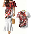 Redcliffe Dolphins NRL Rugby Couples Matching Mermaid Dress and Hawaiian Shirt Tribal Polynesian Power Art - Lightning Mascot